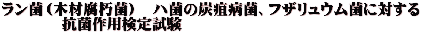 ラン菌（木材腐朽菌）　ハ菌の炭疽病菌、フザリュウム菌に対する 　　　　抗菌作用検定試験